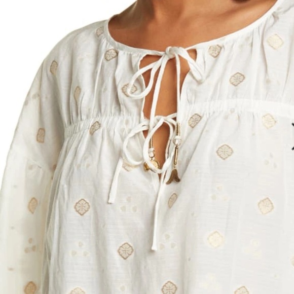 EUC $248 JOIE Women’s Small Nadija Gold Medallion Sheer Beaded Tie Peasant Top - Picture 2 of 11